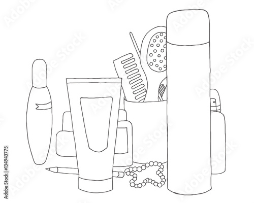 Makeup kit. Personal care. Set's Skin Care for women. Beauty make up collection vector.