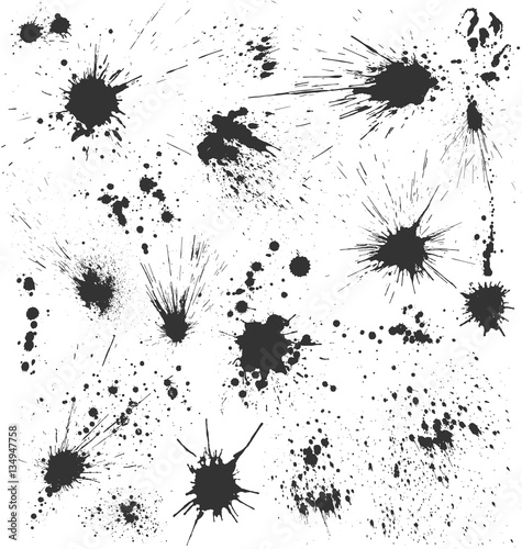Grunge Ink Blots Brush Texture Collection Isolated on White