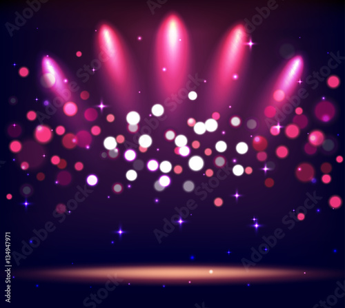 Illuminated Stand Stage Scene Podium with Spot Lights on Violet