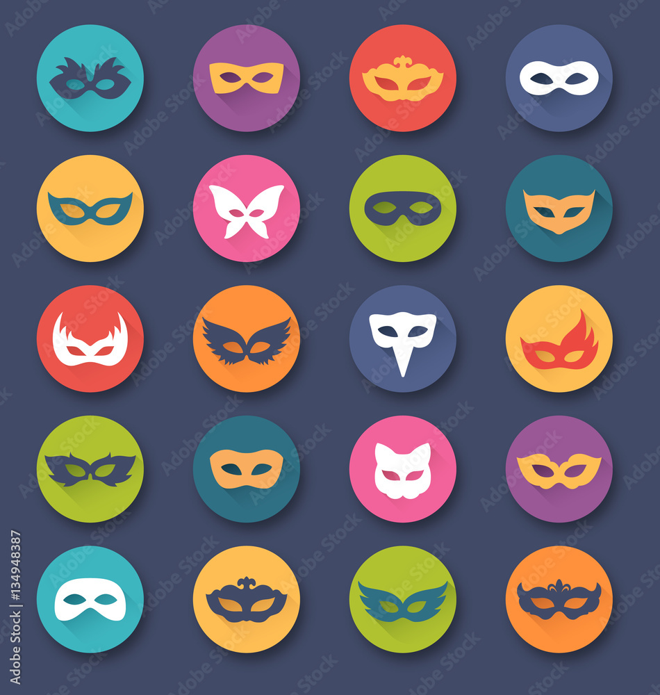 Set Collection of Circle Carnival Masquerade Masks Icons Isolate Set Collection of Circle Carnival Masquerade Masks Icons Isolate