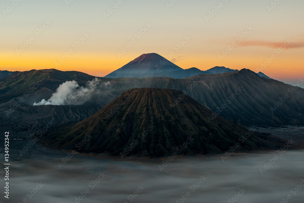Sunrise at volcano Mount Bromo, early