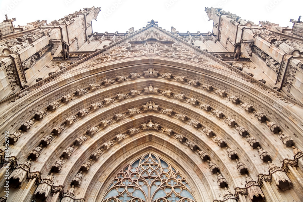 Close up of the Cathedral of the Holy Cross and Saint Eulalia. Barcelona, Spain
