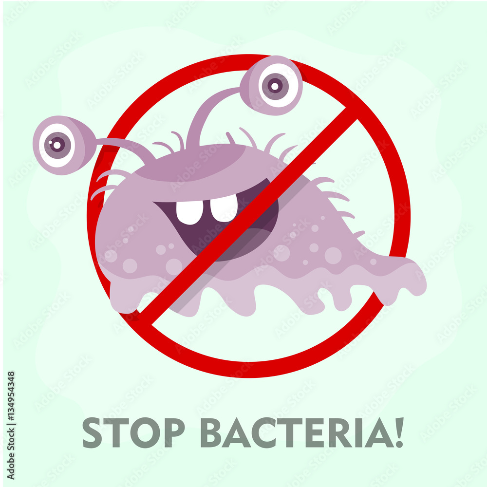 Fototapeta premium Stop Bacteria Cartoon Vector Illustration No Virus