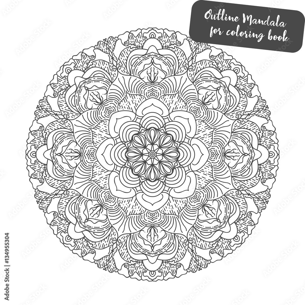 Outline Mandala for coloring book. Decorative round ornament.