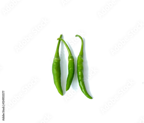 green chilly peppers isolated, white background