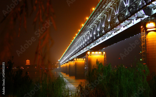 Night view of bridge over Chang Jiang in Wuhan, China