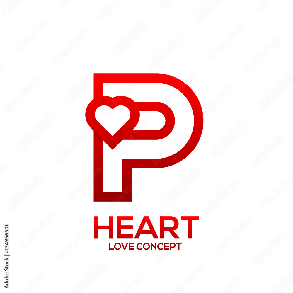 Letter P heart Red color logo,Valentine Day Love Concept Logotype ...
