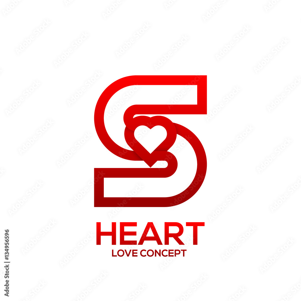 Letter S heart Red color logo,Valentine Day Love Concept Logotype Letter S heart Red color logo,Valentine Day Love Concept Logotype