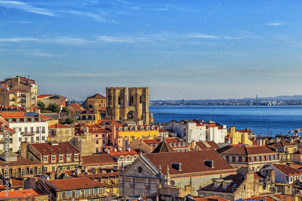 Lisbon view with the cathedral Sé de Lisboa.