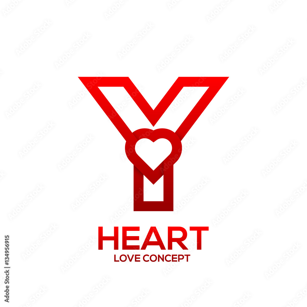 Letter Y heart Red color logo,Valentine Day Love Concept Logotype