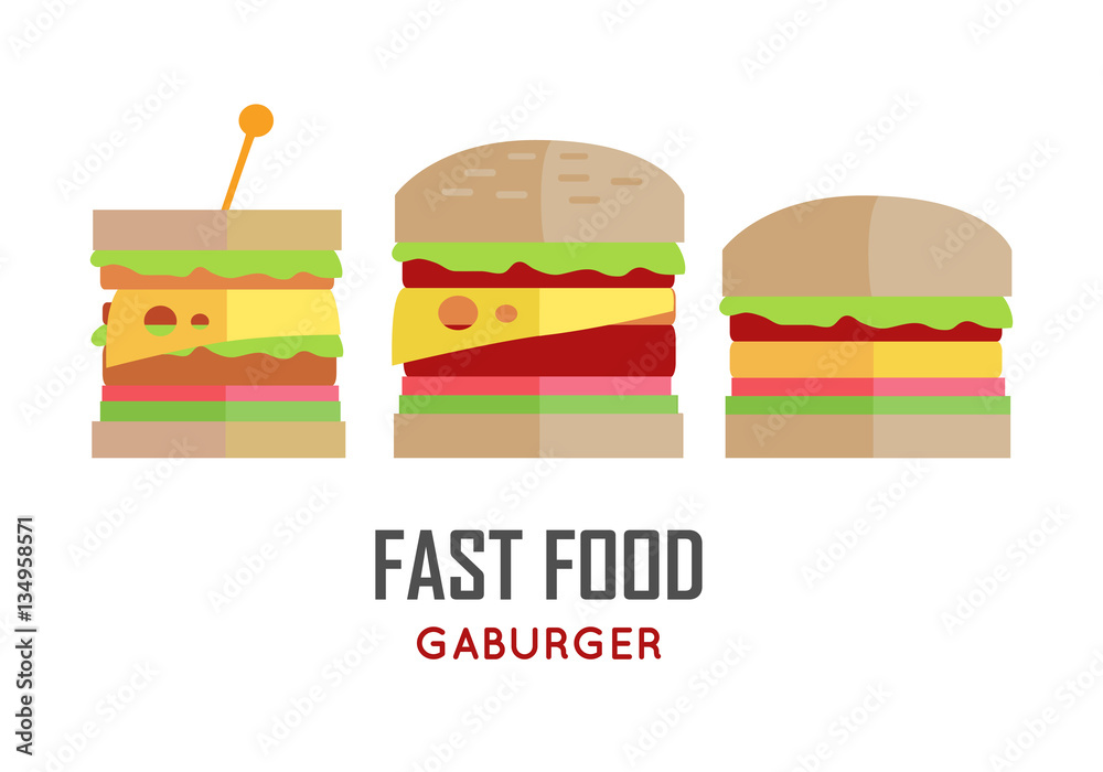 Fast Food Hamburger Vector Concept in Flat Design. Fast Food Hamburger Vector Concept in Flat Design.