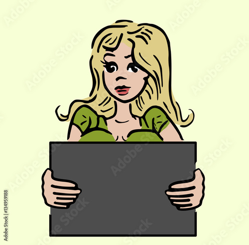 Vrouw met leeg krijtbord
