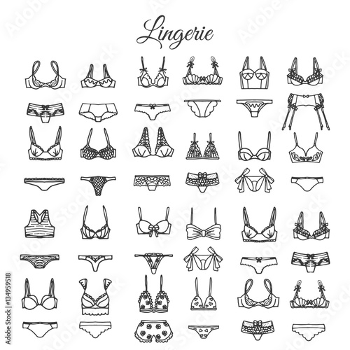 Hand drawn lingerie illustartions. Vector underwear design.