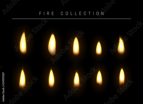 Realistic fire flame isolated light effect. Open yellow fire gas. Bright red magic realistic