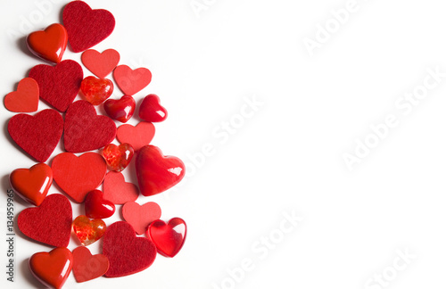 Valentine red hearts of various shapes and sizes 
