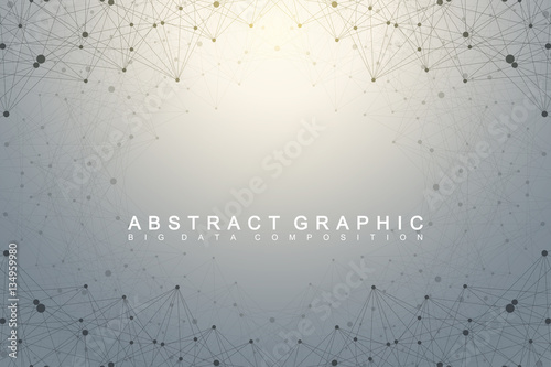Geometric graphic background molecule and communication. Big data complex with compounds. Lines plexus, minimal array. Digital data visualization. Scientific cybernetic vector illustration.