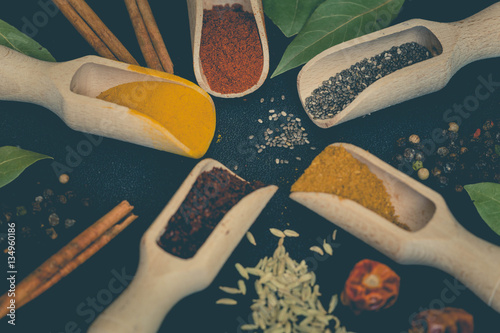 Various spices for the cooking.