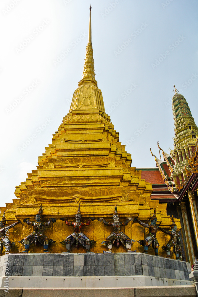 Fototapeta premium Wat Phra Kaew. Temple of the Emerald Buddha is regarded as the most sacred Buddhist temple in Bangkok Thailand.