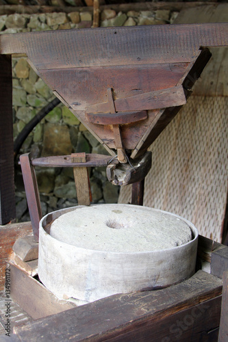 Old millstone mechanism in bulgarian watermill, Etar, Bulgaria