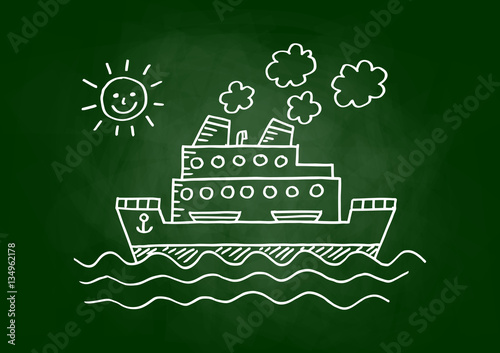 Passenger ship drawing on blackboard