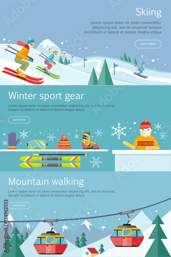 Skiing. Winter Sport Gear. Mountain Walking. Set