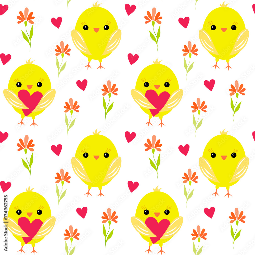 yellow chickens and hearts