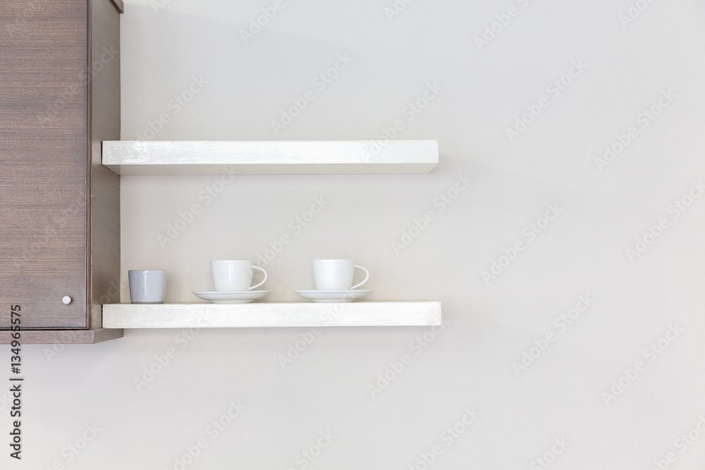 Interior kitchen shelf with coffee cup Interior kitchen shelf with coffee cup