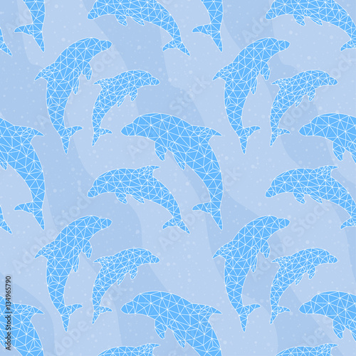 Obraz na płótnie Seamless background, decorated with dolphins from polygons. Pattern. w salonie