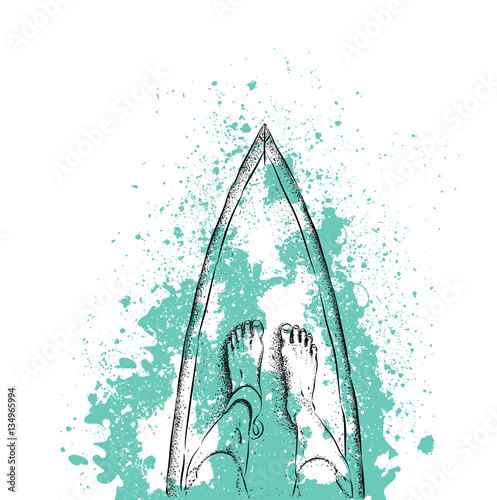 surfer on the board and big wave. vector illustration.