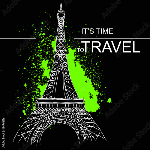 Vector illustration of Eiffel Tower in hand.