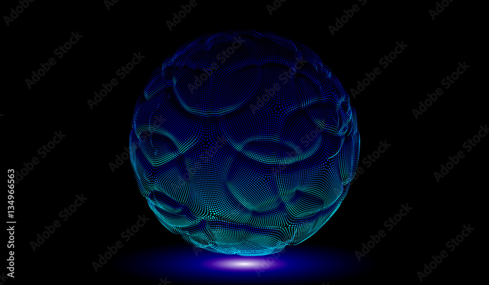 Futuristic Abstract Background. 3d Vector Illustration. Warp surface. Distortion. Fabric. Space . sci-fi backdrop. Dots and lines connections. Big data wireframe.