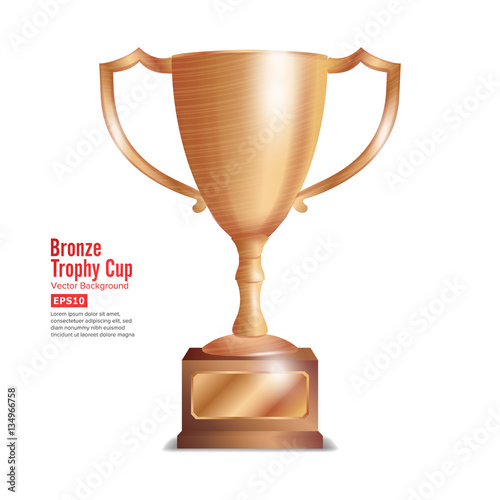 Bronze Trophy Cup. Winner Concept. Award Design. Isolated On White Background Vector Illustration