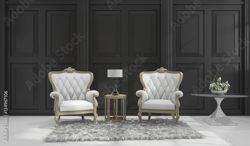 3d rendering classic armchair in black classic room
