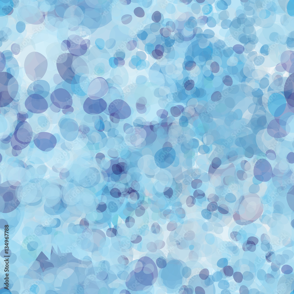 Vector seamless pattern with round randomly arranged spots. Blue abstract background
