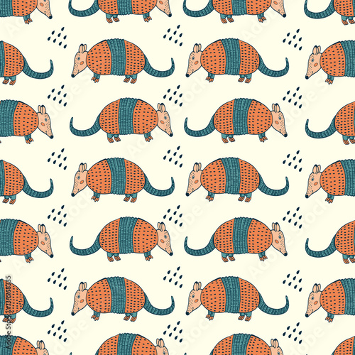Colorful seamless pattern with armadillos
