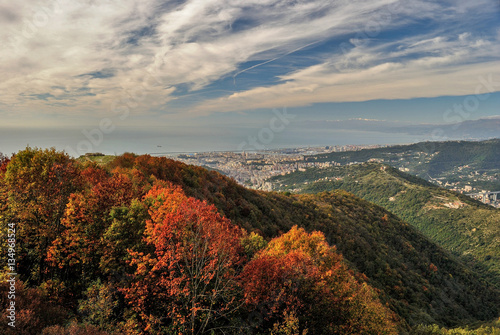 Panoramic view of Genoa seen from surrounding hills during the fall