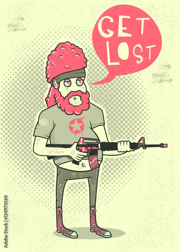 Funny guy holding weapon illustration
