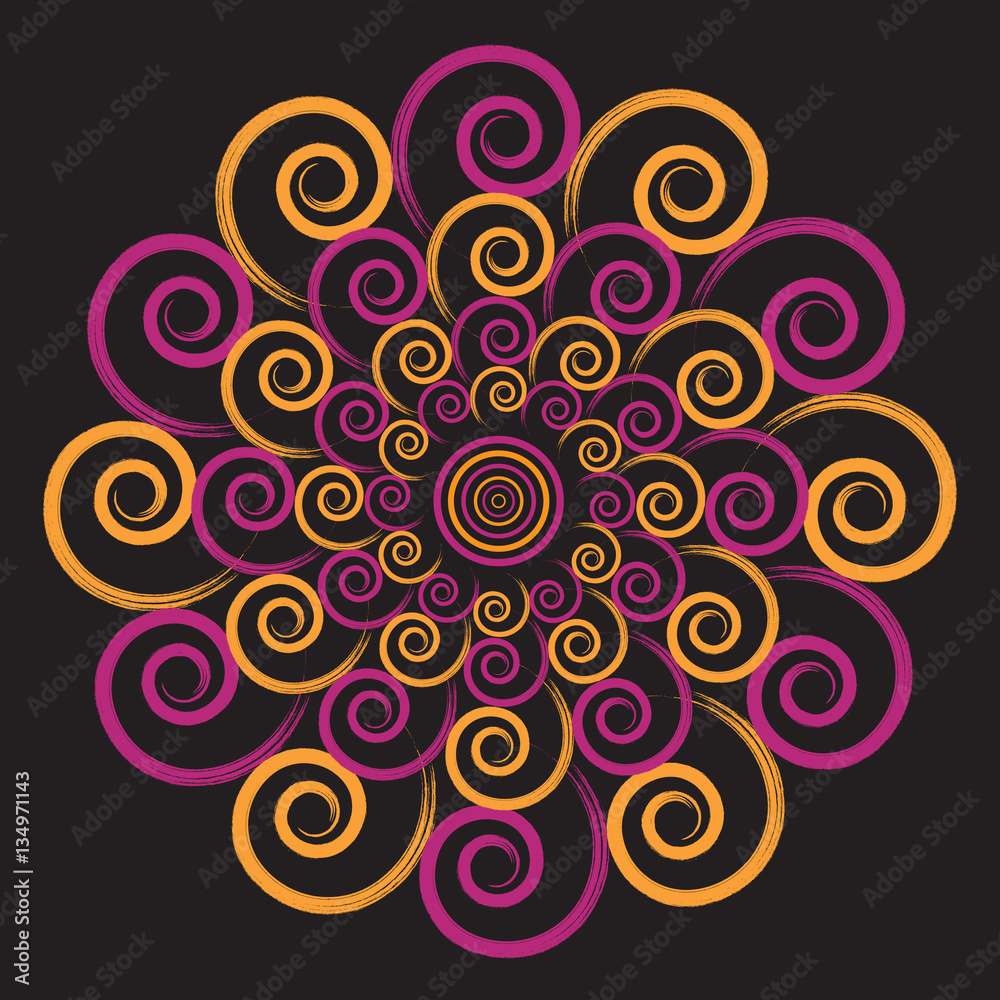 Decorative vector element in round shape made of swirls