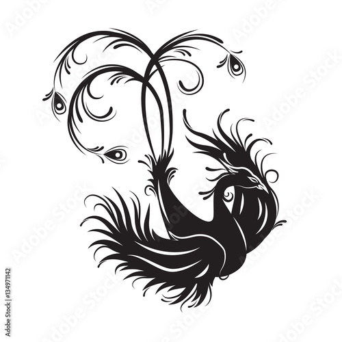 Phoenix bird silhouette. Symbol of immortality. Fiery bird. Tribal vector illustration. Isolated on white background.