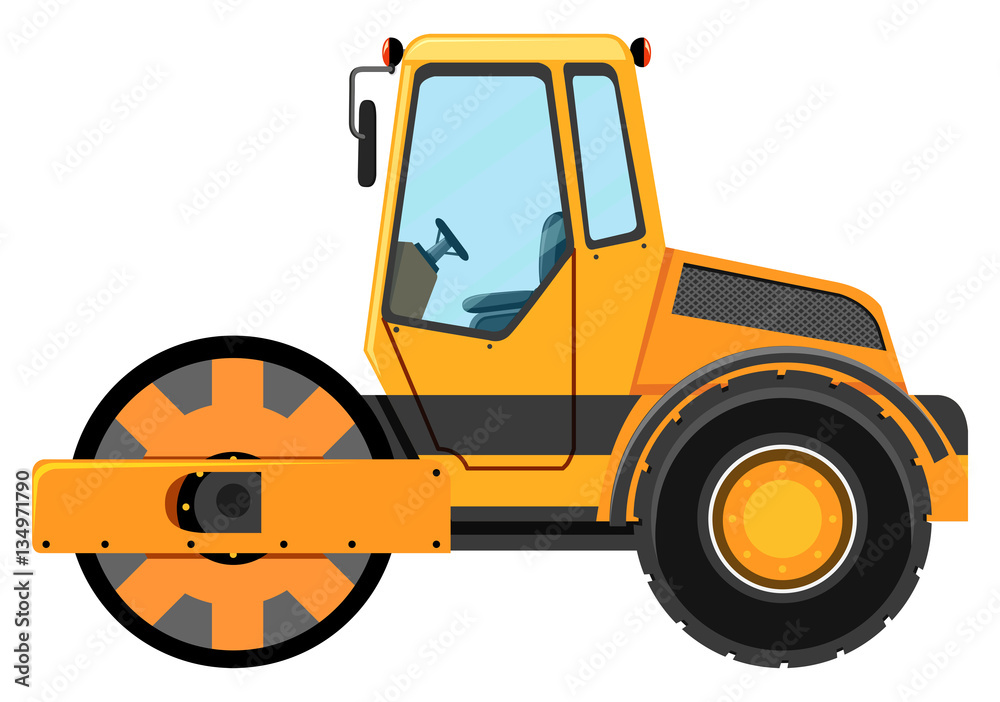 Naklejka premium Road roller machine on white background