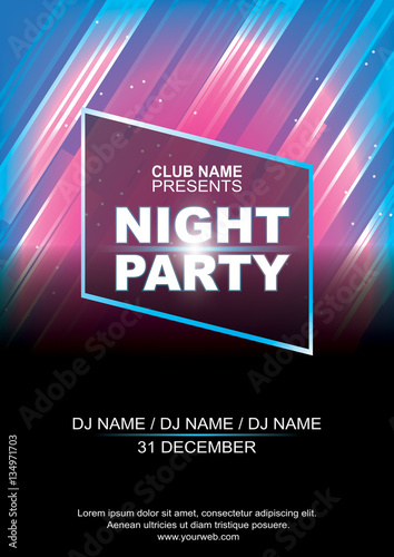 Night party poster template, Abstract blue pink background.