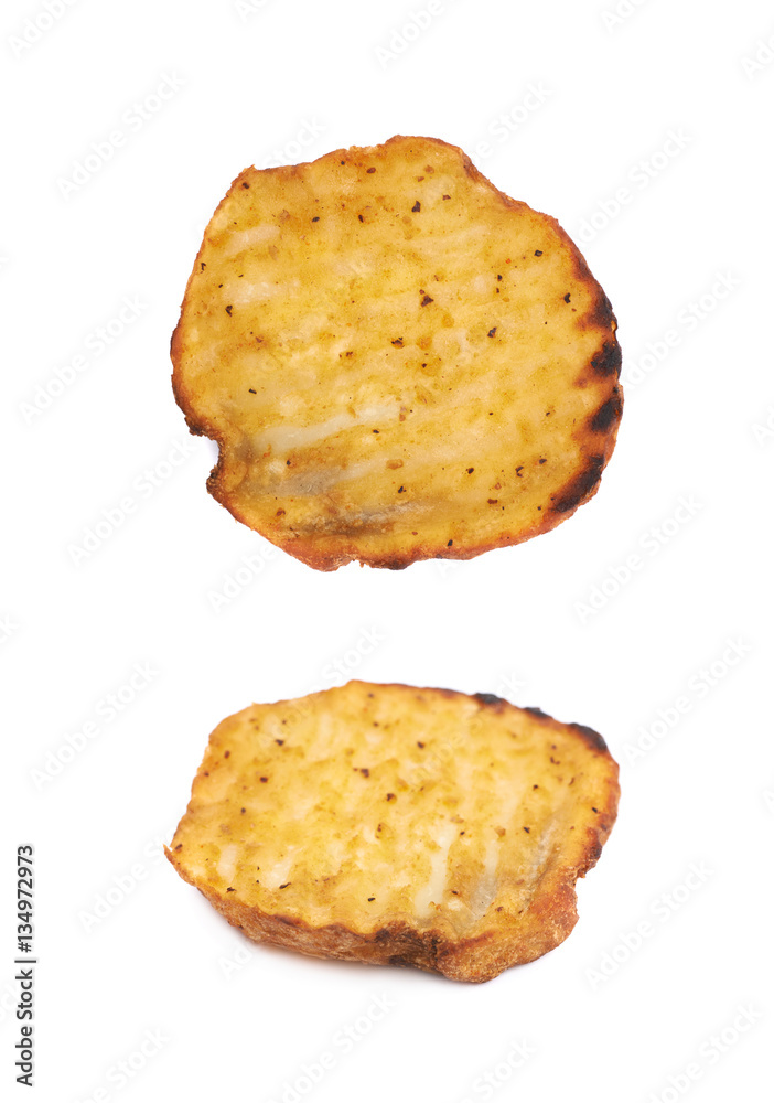 Baked potato slice composition, isolated Baked potato slice composition, isolated