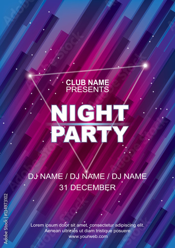 Night party poster template, Abstract blue pink background.