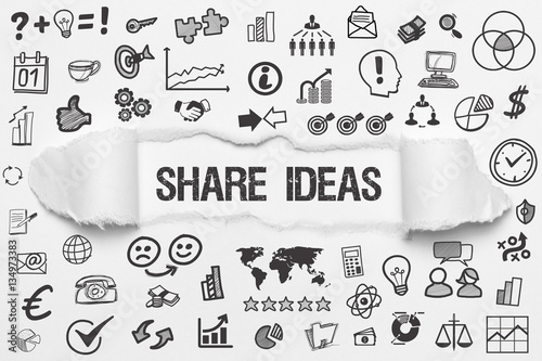 Share Ideas / weißes Papier mit Symbole