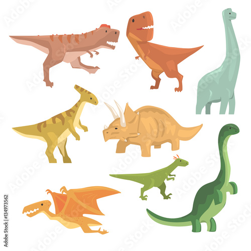 Dinosaurs Of Jurassic Period Collection Of Prehistoric Extinct Giant Reptiles Cartoon Realistic Animals