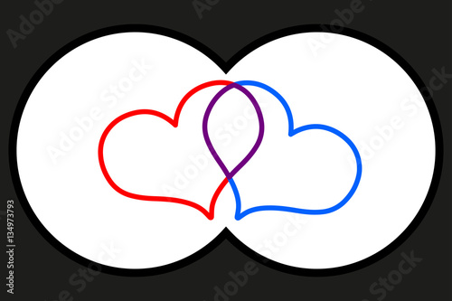 Binoculars view,two hearts, Valentine heart, vector,
