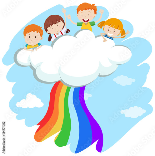 Children and colorful rainbow