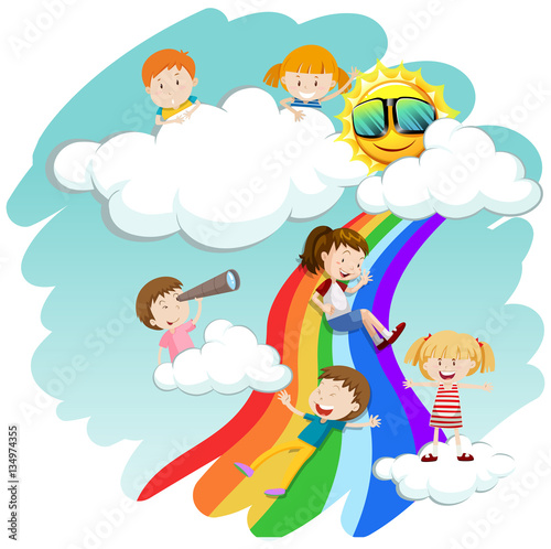 Children sliding down the rainbow