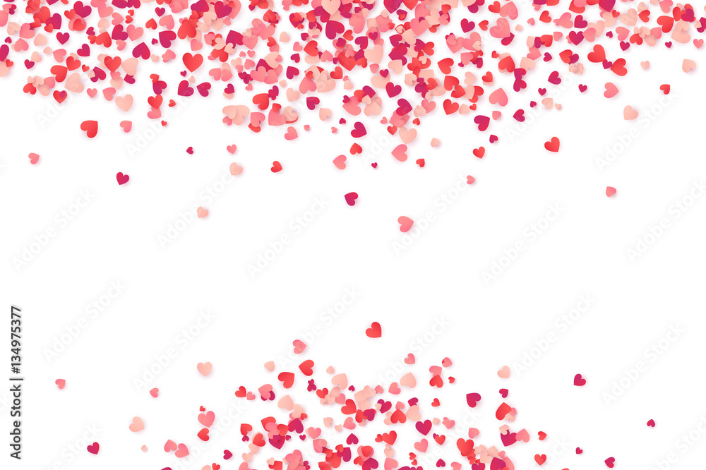 Heart shape vector pink confetti frame Valentine's Day background