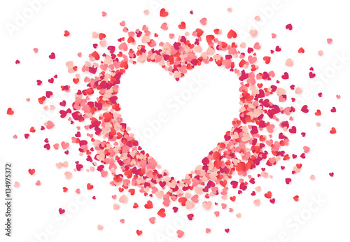 Fototapet Heart shape vector pink confetti splash with white heart hole